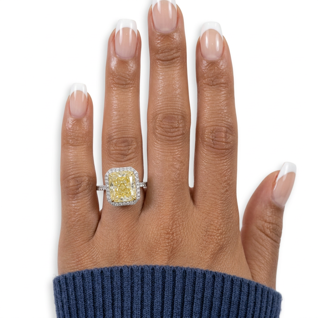 4.0 ct Light Yellow Radiant Cut Diamond Option Engagement Ring in 14k White Gold-Black Diamonds New York