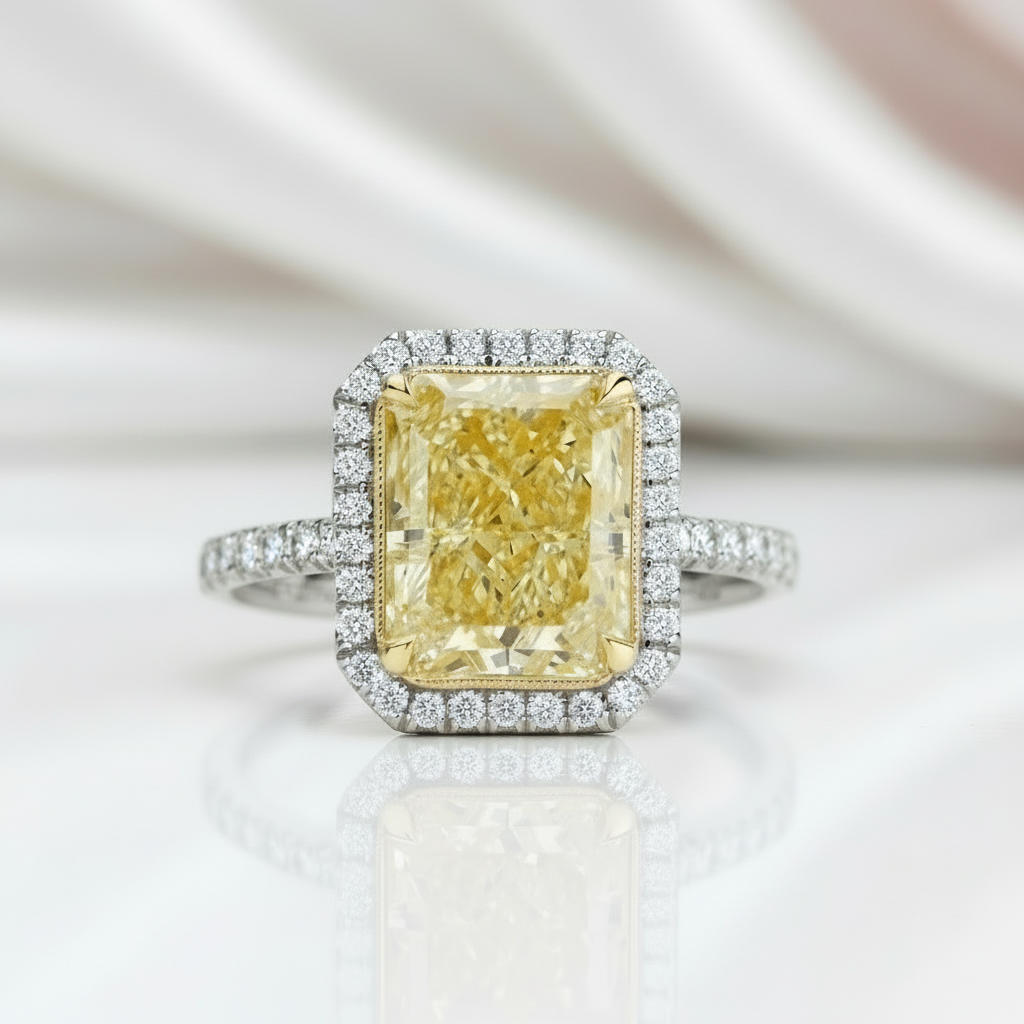 4.0 ct Light Yellow Radiant Cut Diamond Engagement Ring in 14K White Gold-Black Diamonds New York