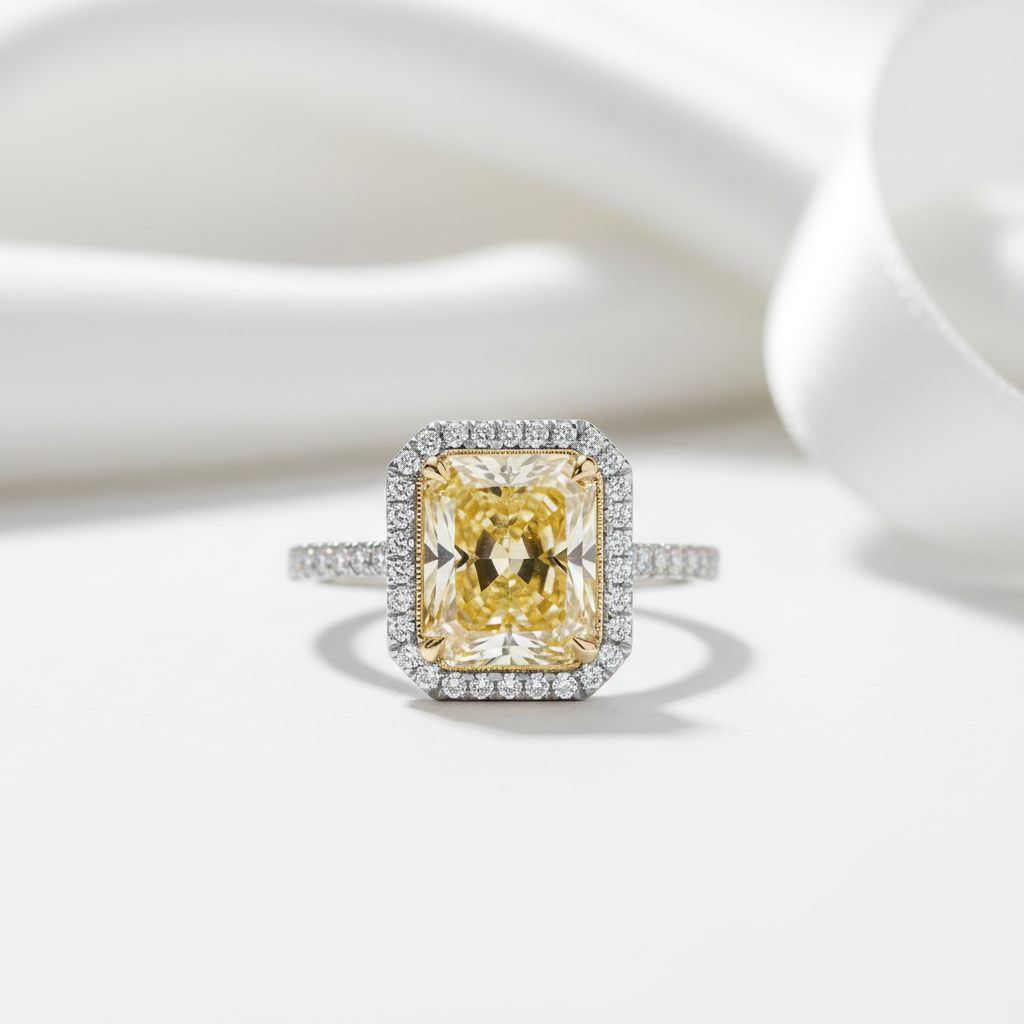 4.0 ct Light Yellow Radiant Cut Diamond Option Engagement Ring in 14k White Gold-Black Diamonds New York