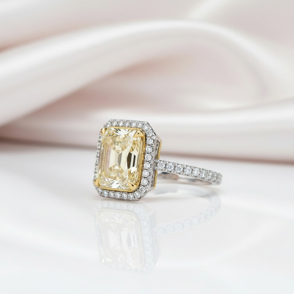 4.0 ct Light Yellow Radiant Cut Diamond Option Engagement Ring in 14k White Gold-Black Diamonds New York