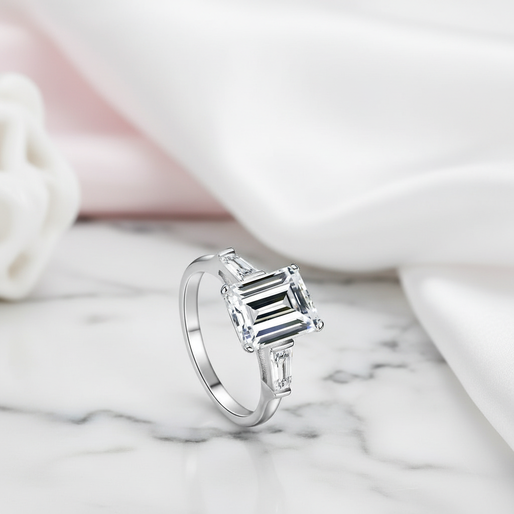 4.0 CT Emerald Cut Diamond Option Platinum Engagement Ring-Black Diamonds New York
