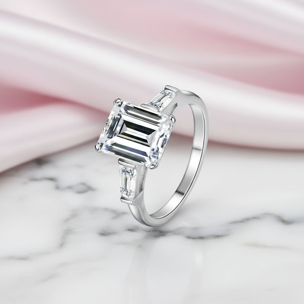 4.0 CT Emerald Cut Diamond Option Platinum Engagement Ring-Black Diamonds New York