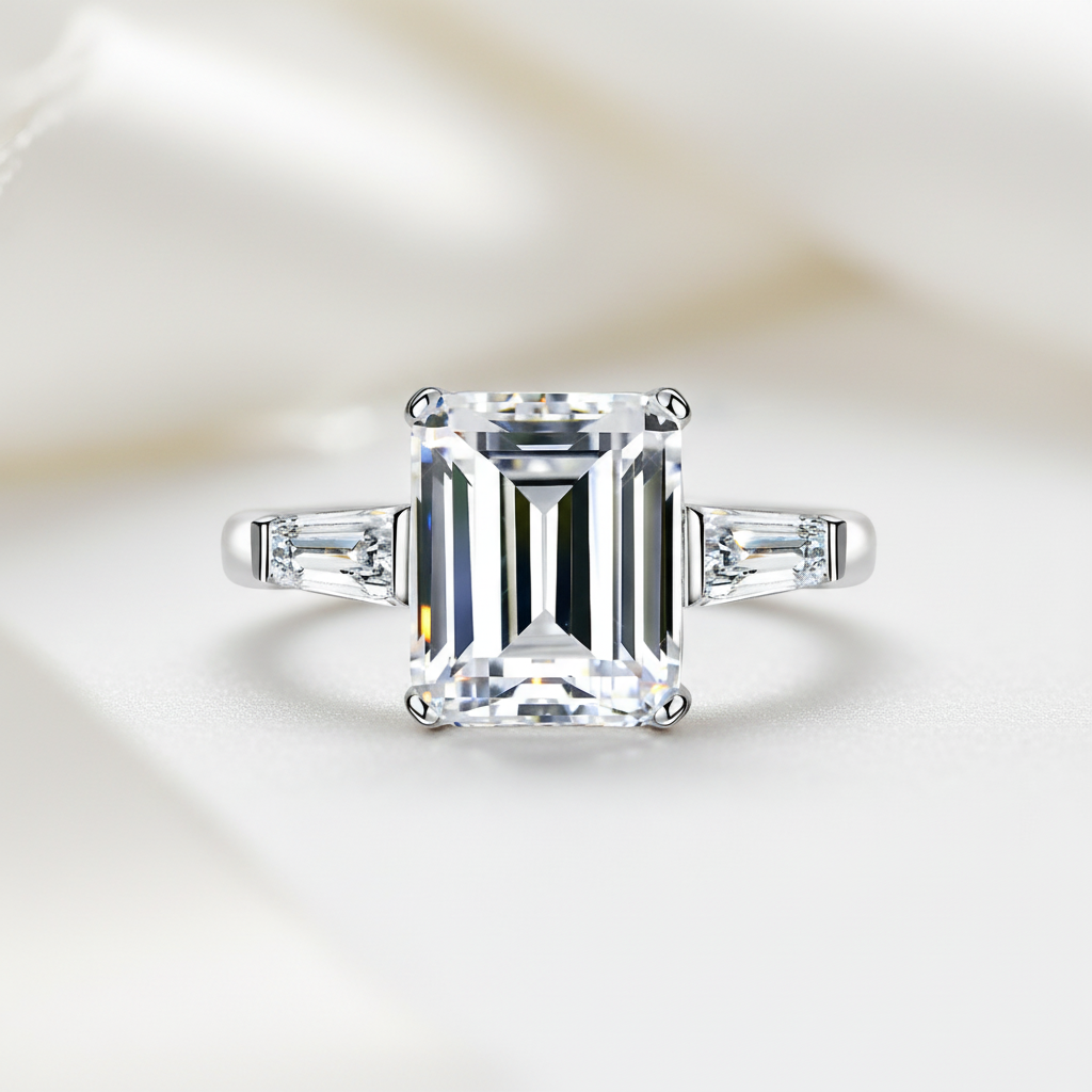 4.0 CT Emerald Cut Diamond Option Platinum Engagement Ring-Black Diamonds New York