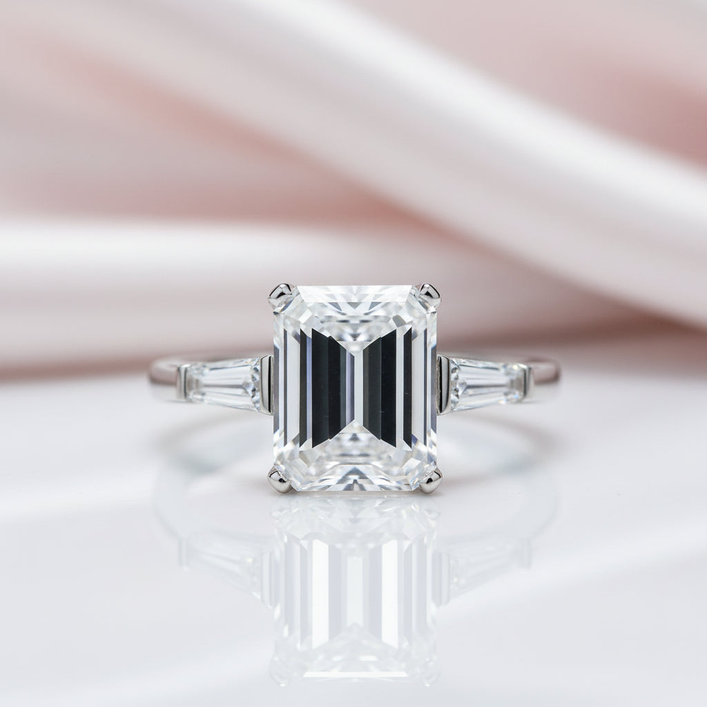 4.0 CT Emerald Cut Diamond Option Platinum Engagement Ring-Black Diamonds New York