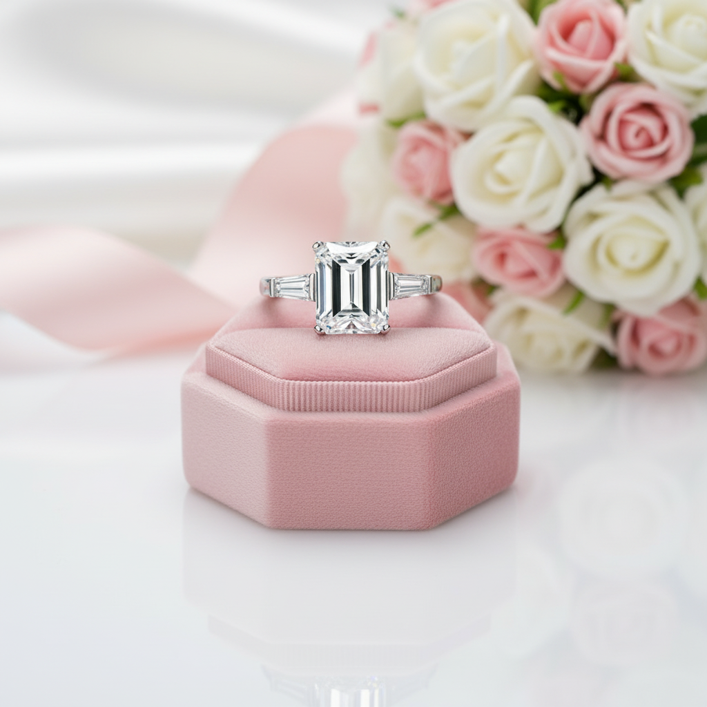 4.0 CT Emerald Cut Diamond Option Platinum Engagement Ring-Black Diamonds New York