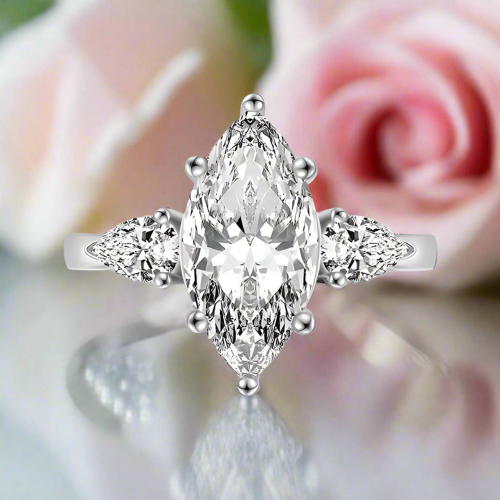 4.0 Ctw Marquise & Pear Cut Diamond Engagement Ring-Black Diamonds New York