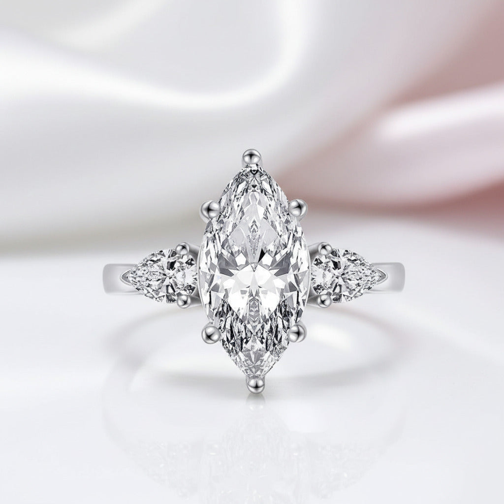 4.0 Ctw Marquise & Pear Cut Diamond Option Engagement Ring-Black Diamonds New York