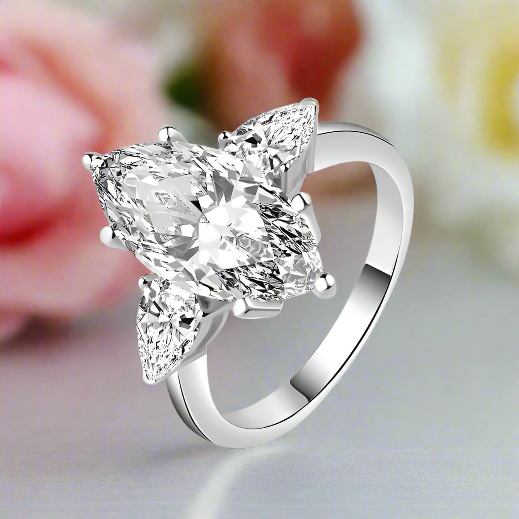 4.0 Ctw Marquise & Pear Cut Diamond Engagement Ring-Black Diamonds New York