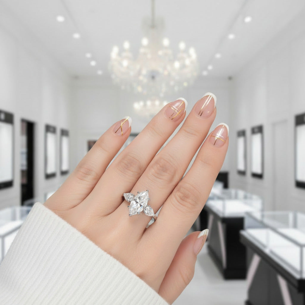4.0 Ctw Marquise & Pear Cut Diamond Option Engagement Ring-Black Diamonds New York