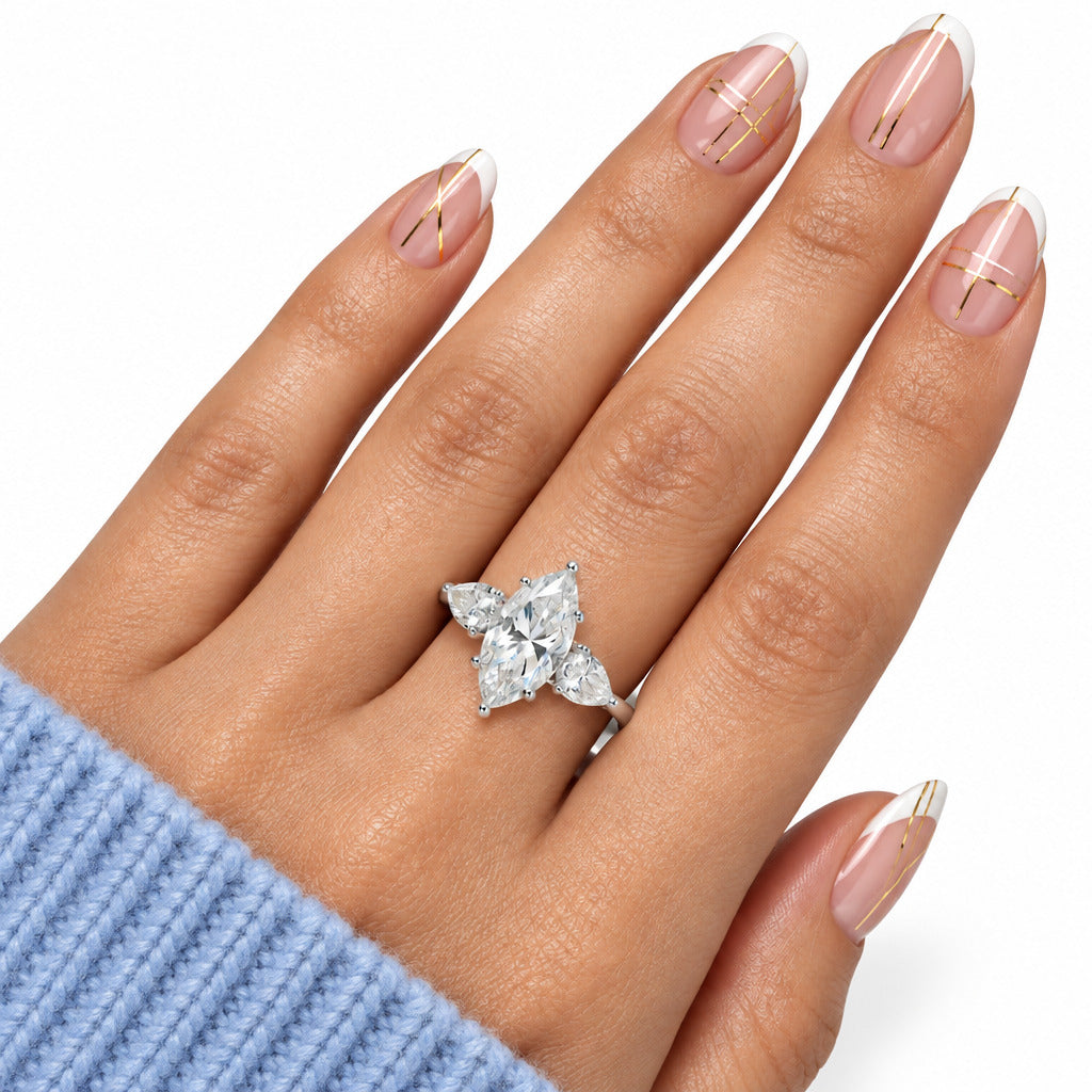 4.0 Ctw Marquise & Pear Cut Diamond Option Engagement Ring-Black Diamonds New York