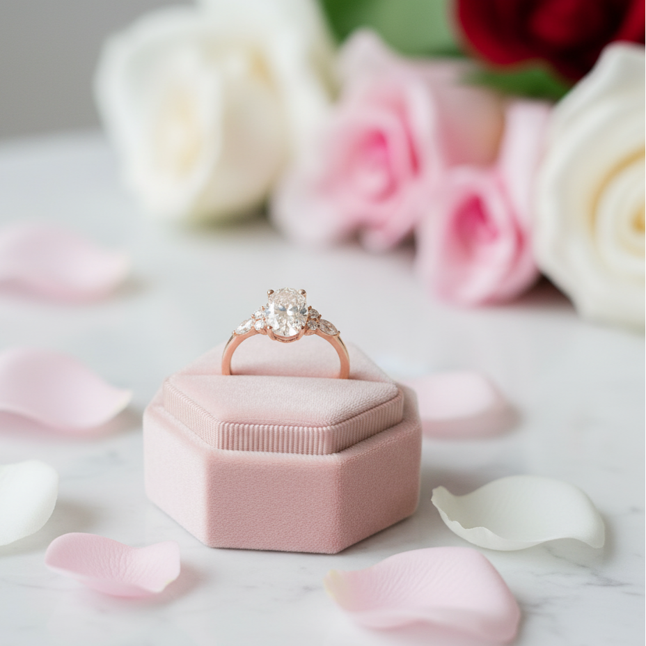 Solid 18k Rose Gold 1.5 Ct Oval Diamond Engagement Ring-Black Diamonds New York