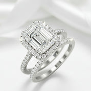 4.0ct Halo Emerald Cut Wedding Ring Set-Black Diamonds New York