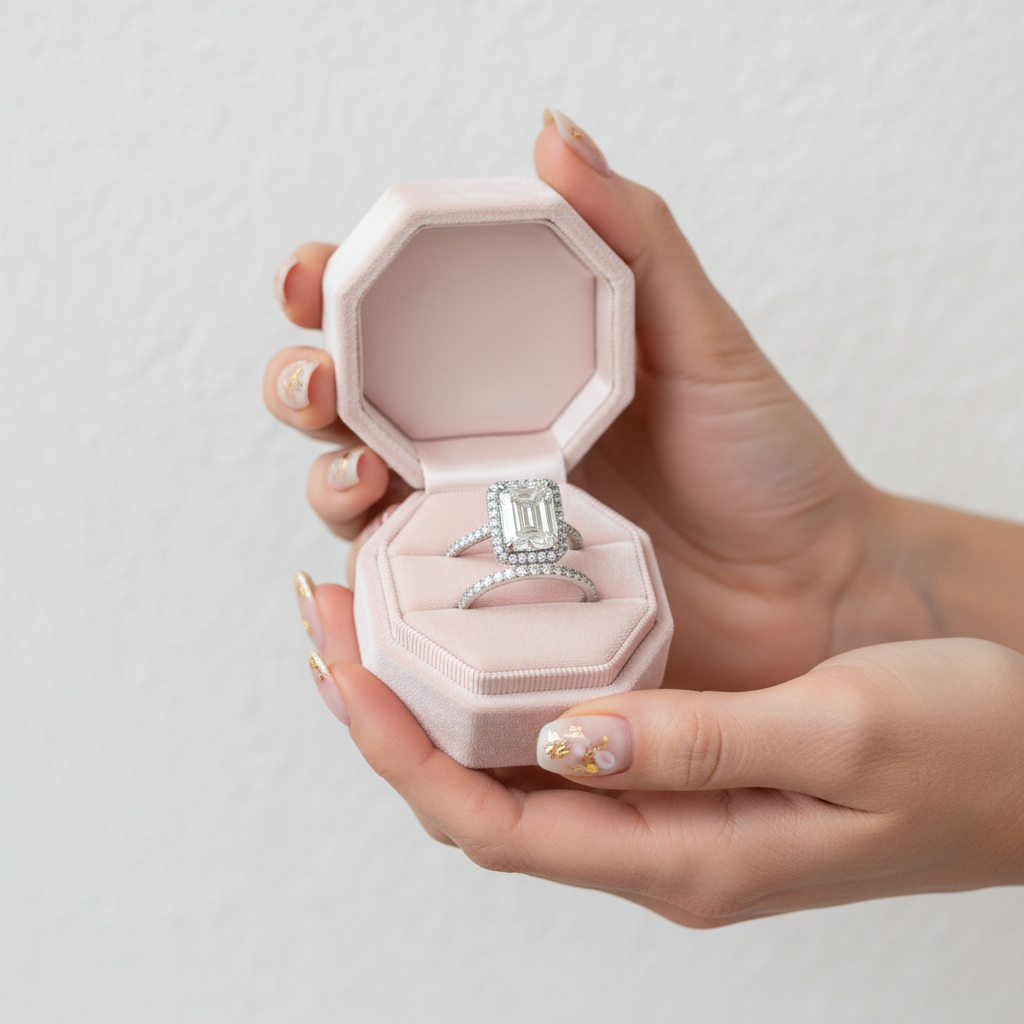 4.0ct Halo Emerald Cut Wedding Ring Set-Black Diamonds New York