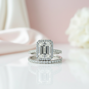 4.0ct Halo Emerald Cut Wedding Ring Set-Black Diamonds New York