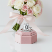 4.0ct Halo Emerald Cut Wedding Ring Set-Black Diamonds New York