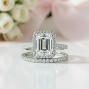 4.0ct Halo Emerald Cut Wedding Ring Set-Black Diamonds New York