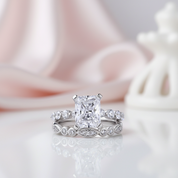 4.0ct Radiant Cut White Sapphire Wedding Ring Set-Black Diamonds New York