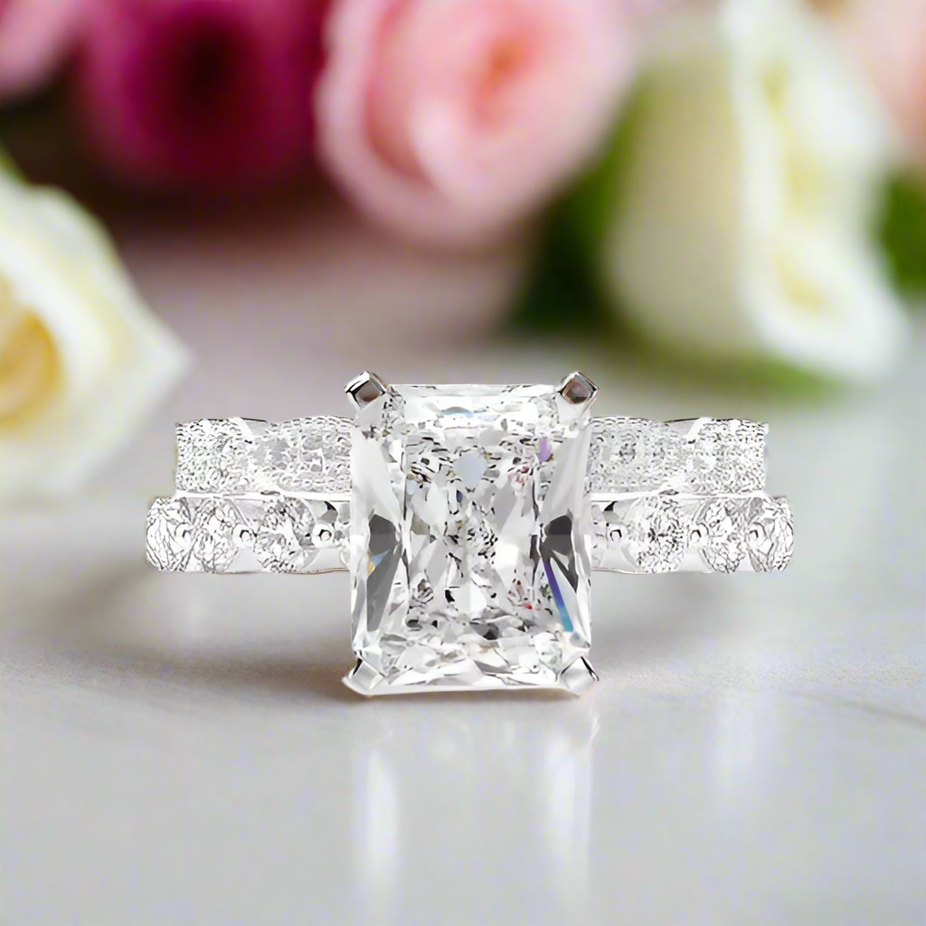 4.0ct Radiant Cut White Sapphire Wedding Ring Set-Black Diamonds New York