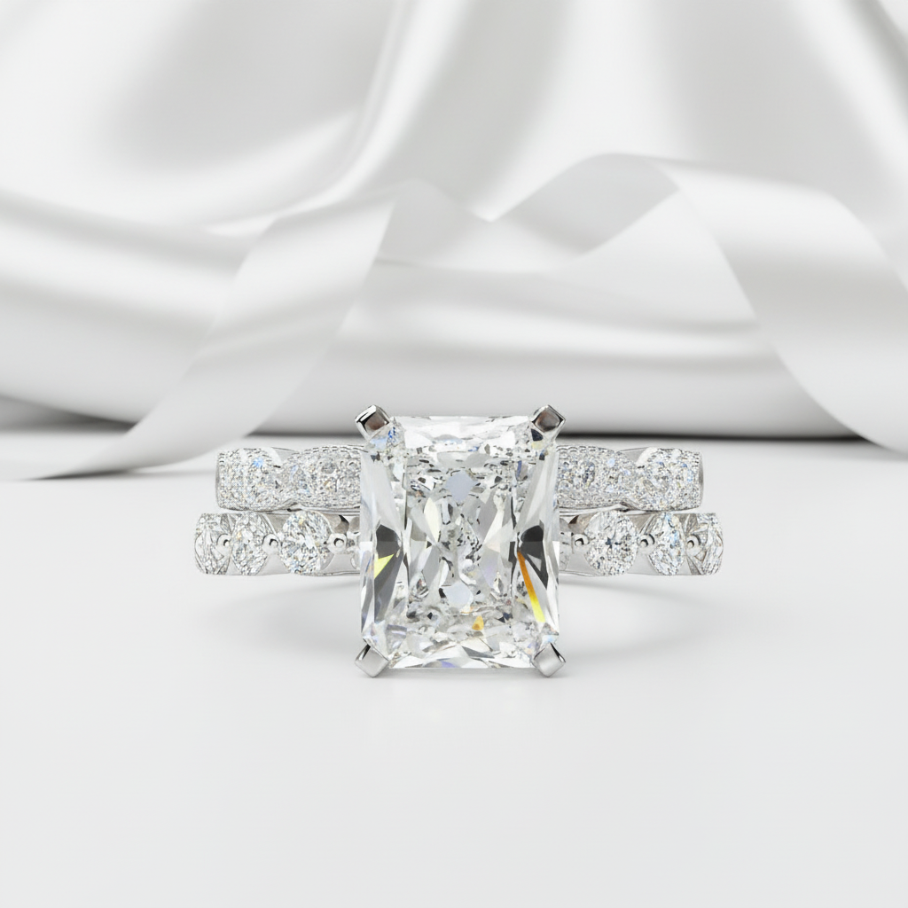 4.0ct Radiant Cut White Sapphire Wedding Ring Set-Black Diamonds New York