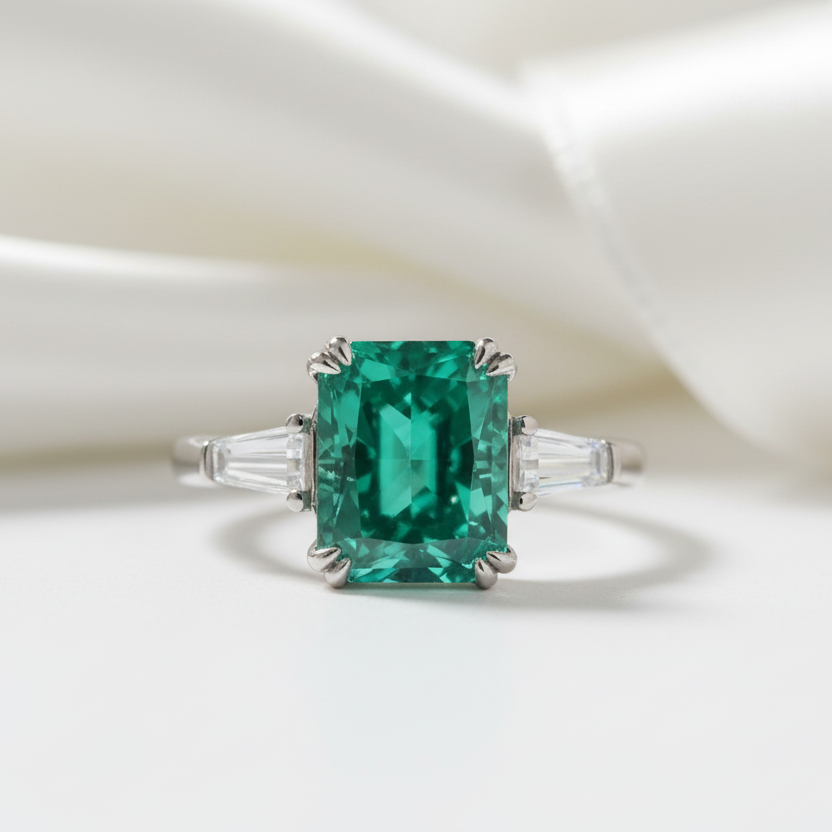 4.0ct Paraiba Tourmaline Radiant Cut Three-Stone Engagement Ring-Black Diamonds New York