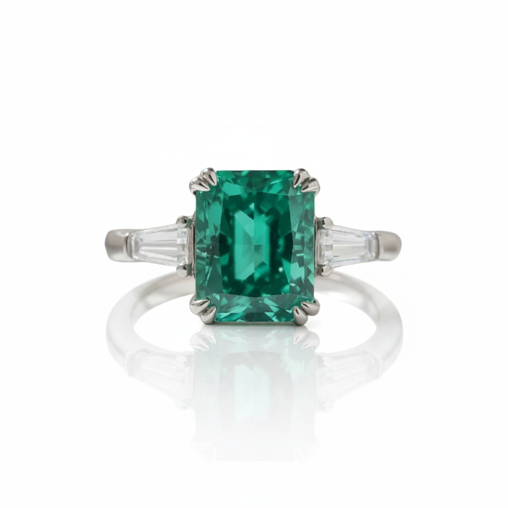 4.0ct Paraiba Tourmaline Radiant Cut Three-Stone Engagement Ring-Black Diamonds New York