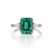 4.0ct Paraiba Tourmaline Radiant Cut Three-Stone Engagement Ring-Black Diamonds New York