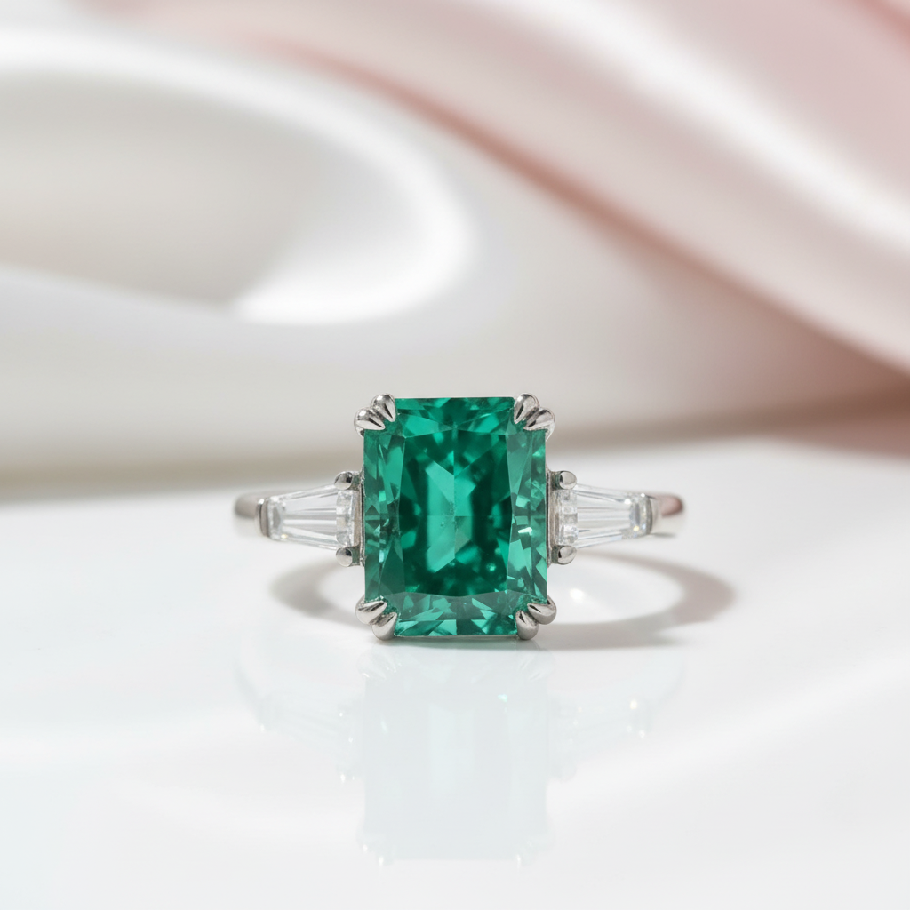 4.0ct Paraiba Tourmaline Radiant Cut Three-Stone Engagement Ring-Black Diamonds New York