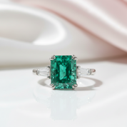 4.0ct Paraiba Tourmaline Radiant Cut Three-Stone Engagement Ring-Black Diamonds New York