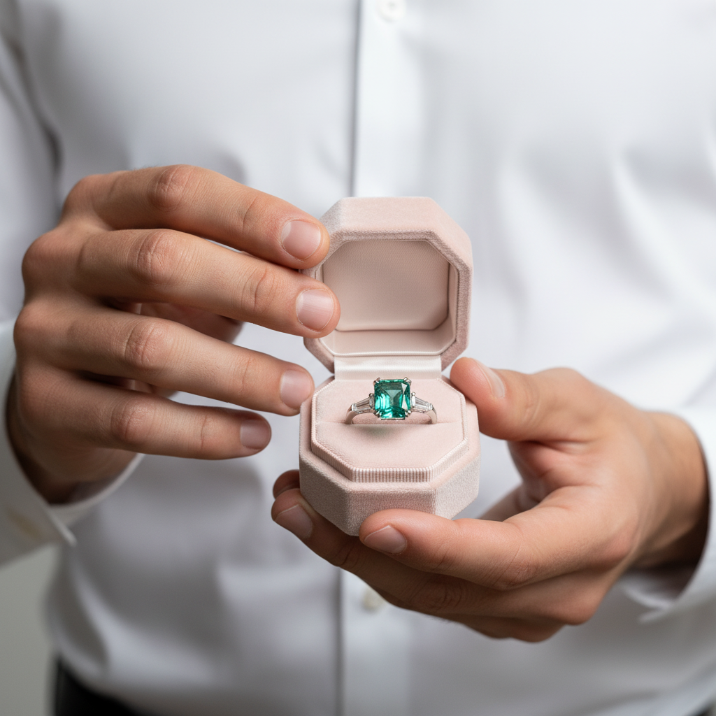 4.0ct Paraiba Tourmaline Radiant Cut Three-Stone Engagement Ring-Black Diamonds New York