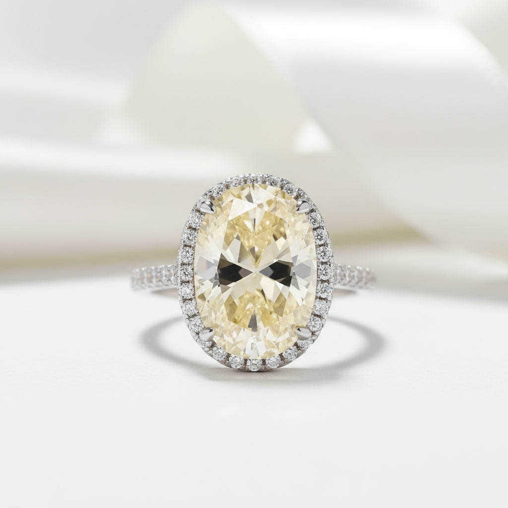4.0ct Yellow Stone Halo Oval Cut Diamond Engagement Ring-Black Diamonds New York