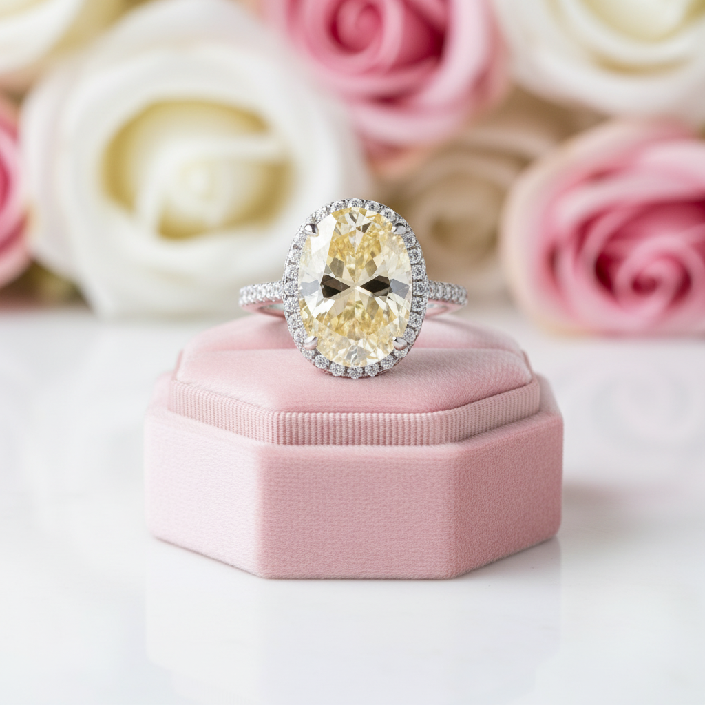 4.0ct Yellow Stone Halo Oval Cut Diamond Engagement Ring-Black Diamonds New York