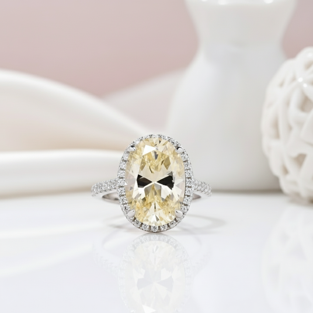 4.0ct Yellow Stone Halo Oval Cut Diamond Engagement Ring-Black Diamonds New York