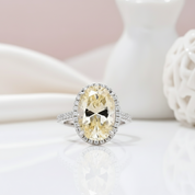 4.0ct Yellow Stone Halo Oval Cut Diamond Engagement Ring-Black Diamonds New York