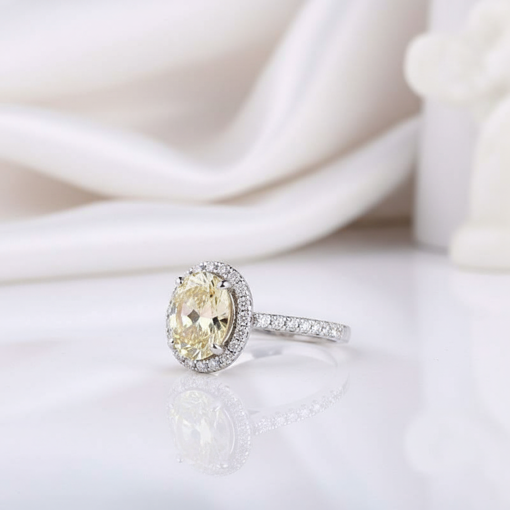 4.0ct Yellow Stone Halo Oval Cut Diamond Option Engagement Ring-Black Diamonds New York