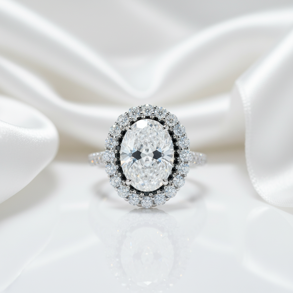 4.5ct Oval Cut Halo Diamond Engagement Ring-Black Diamonds New York