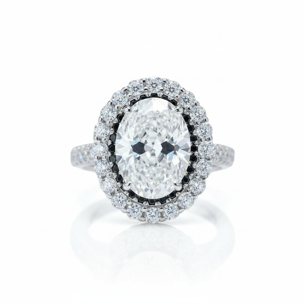 4.5ct Oval Cut Halo Diamond Option Engagement Ring-Black Diamonds New York
