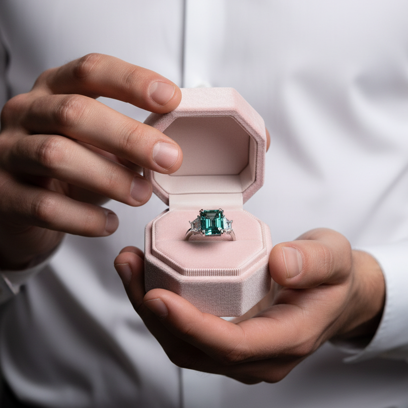 4.0 Ct Emerald Cut Diamond Option Engagement Ring-Black Diamonds New York