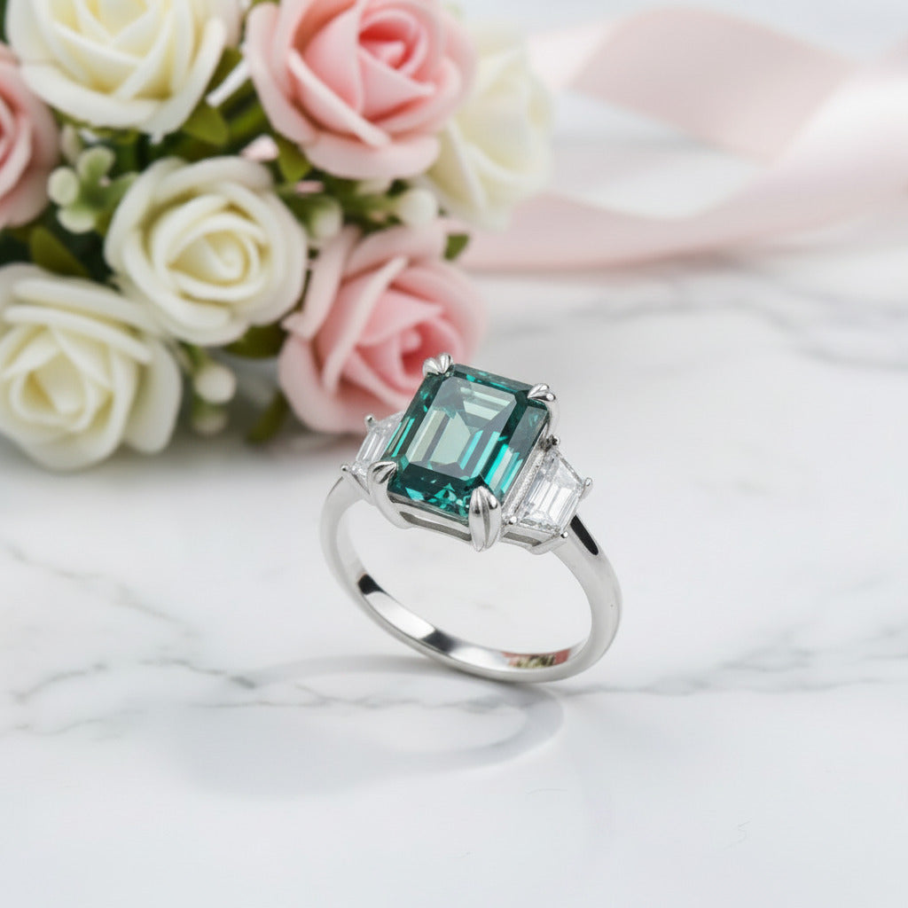 4.0 Ct Emerald Cut Diamond Option Engagement Ring-Black Diamonds New York