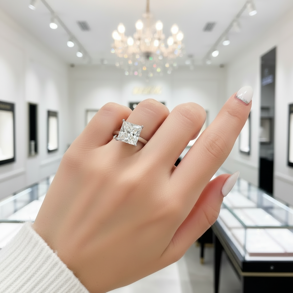 4.0 Ct Princess Cut Diamond Option Solitaire Engagement Ring-Black Diamonds New York