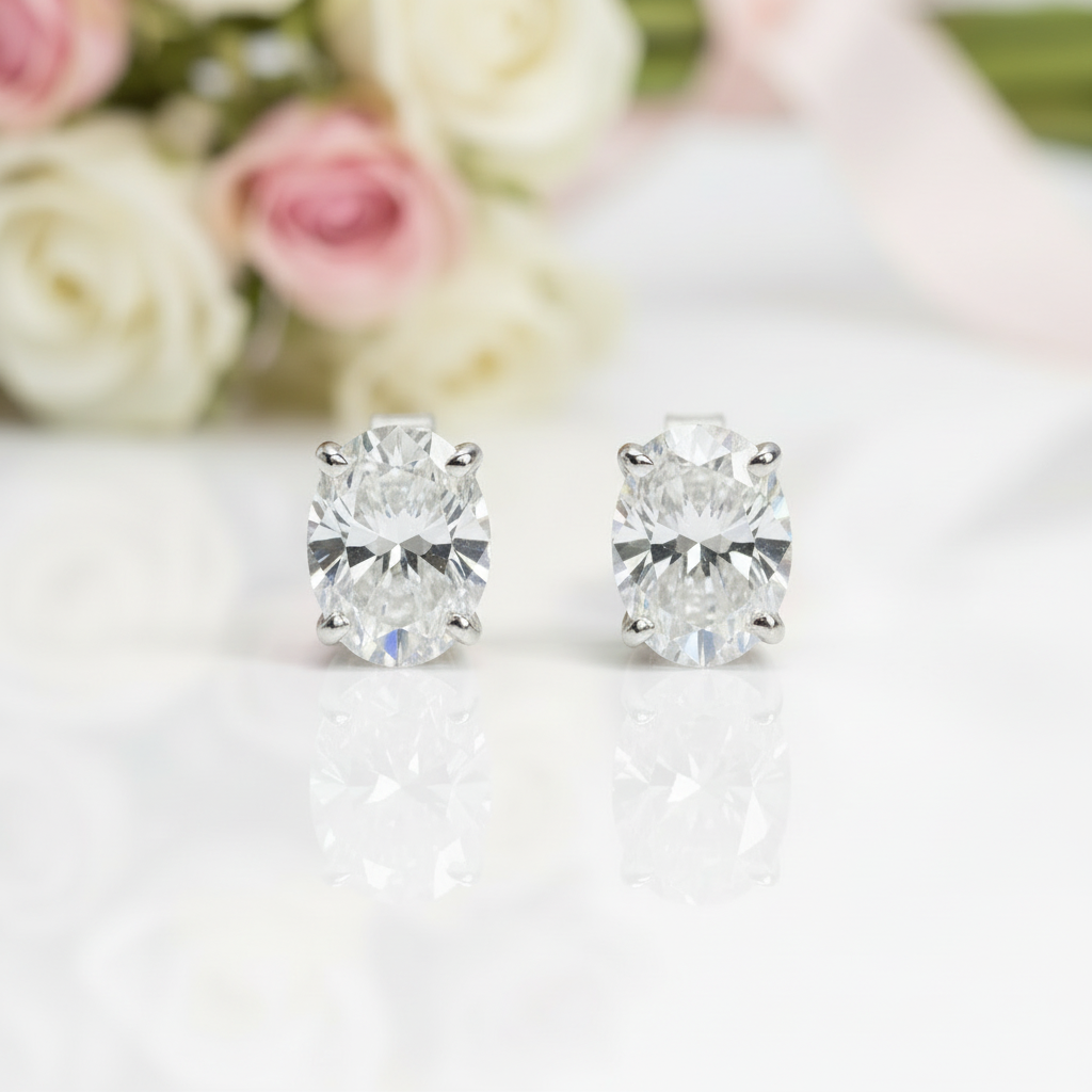 4.0 Ctw Oval Cut Diamond 10k Gold Post Stud Earrings-Black Diamonds New York