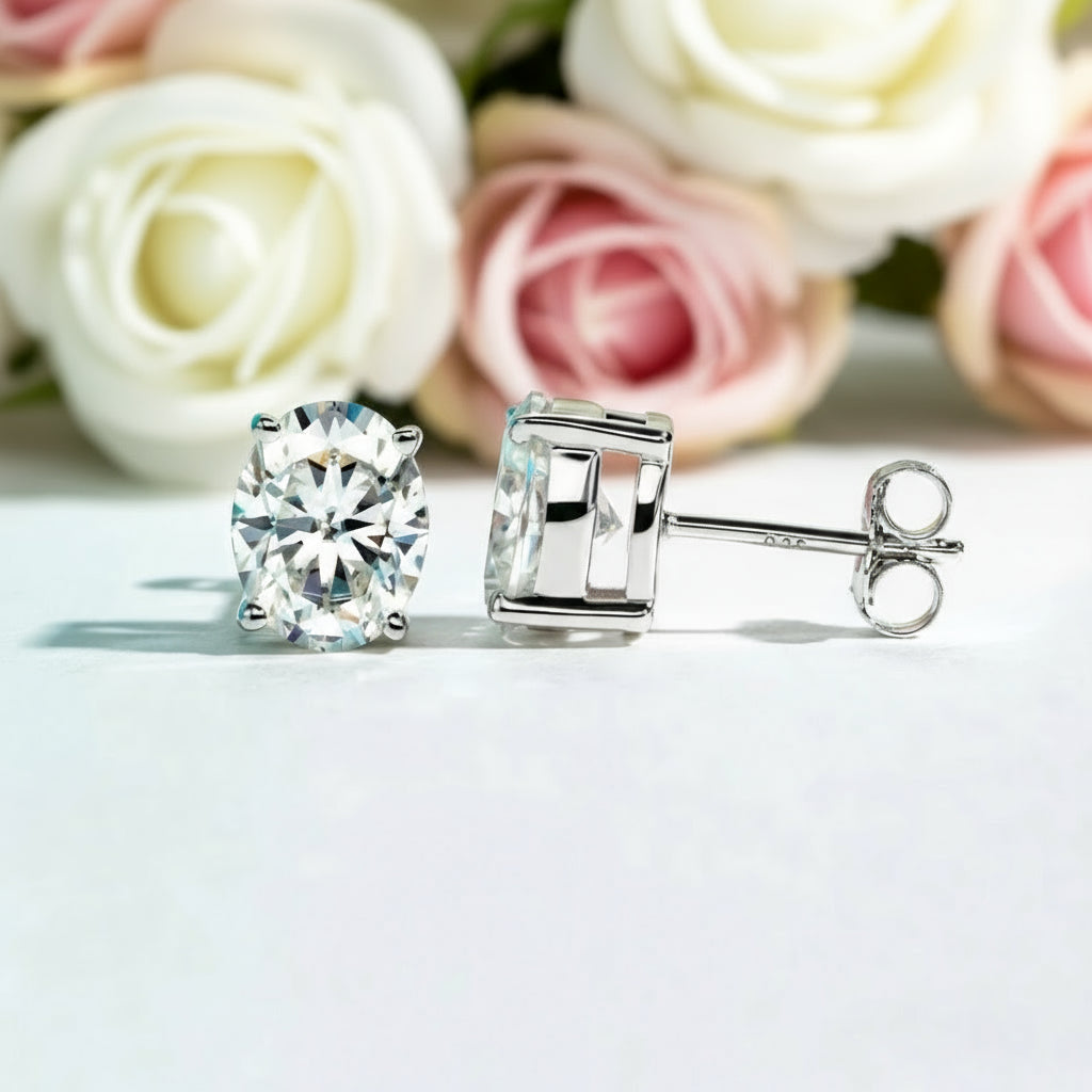 4.0 Ctw Oval Cut Diamond 10k Gold Post Stud Earrings-Black Diamonds New York