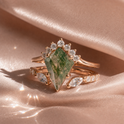 Moss Agate Rhombus Shape Engagement Ring-Black Diamonds New York