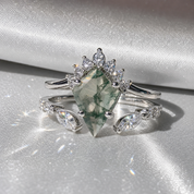 Moss Agate Rhombus Shape Engagement Ring-Black Diamonds New York