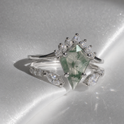 Moss Agate Rhombus Shape Engagement Ring-Black Diamonds New York