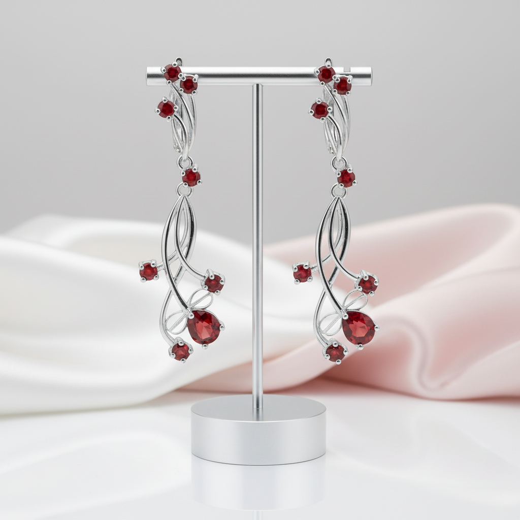 4.04ct Red Garnet Bridal Drop Earrings-Black Diamonds New York