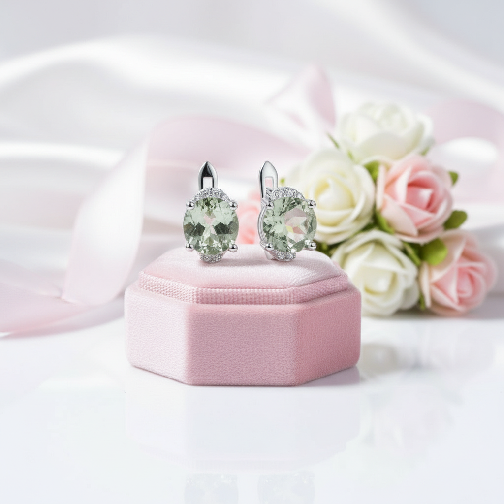 4.08 Ctw Green Amethyst Stud Earrings-Black Diamonds New York