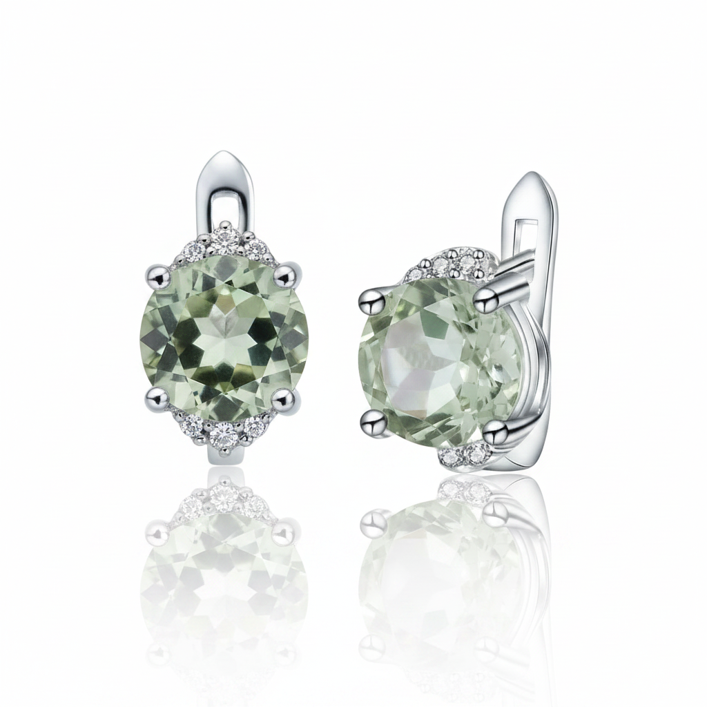 4.08 Ctw Green Amethyst Stud Earrings-Black Diamonds New York