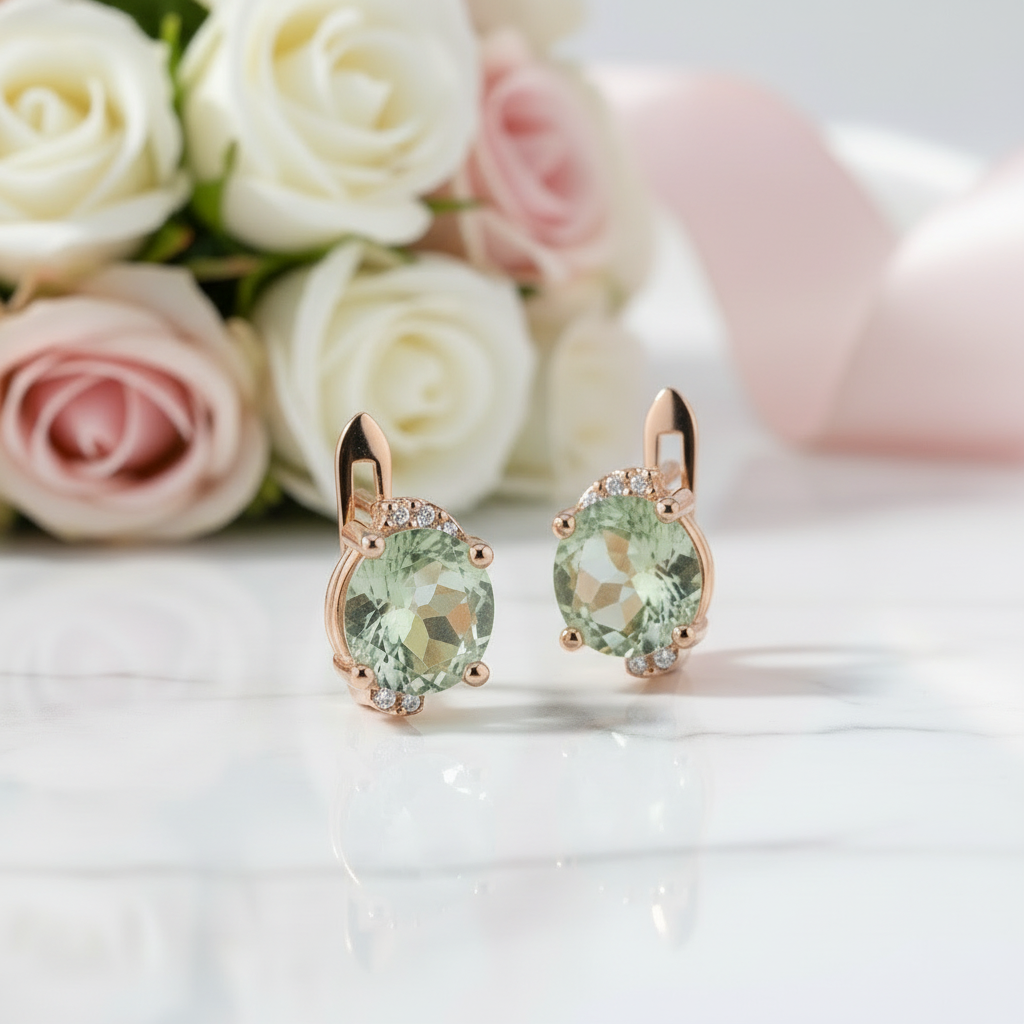 4.08 Ctw Green Amethyst Stud Earrings-Black Diamonds New York