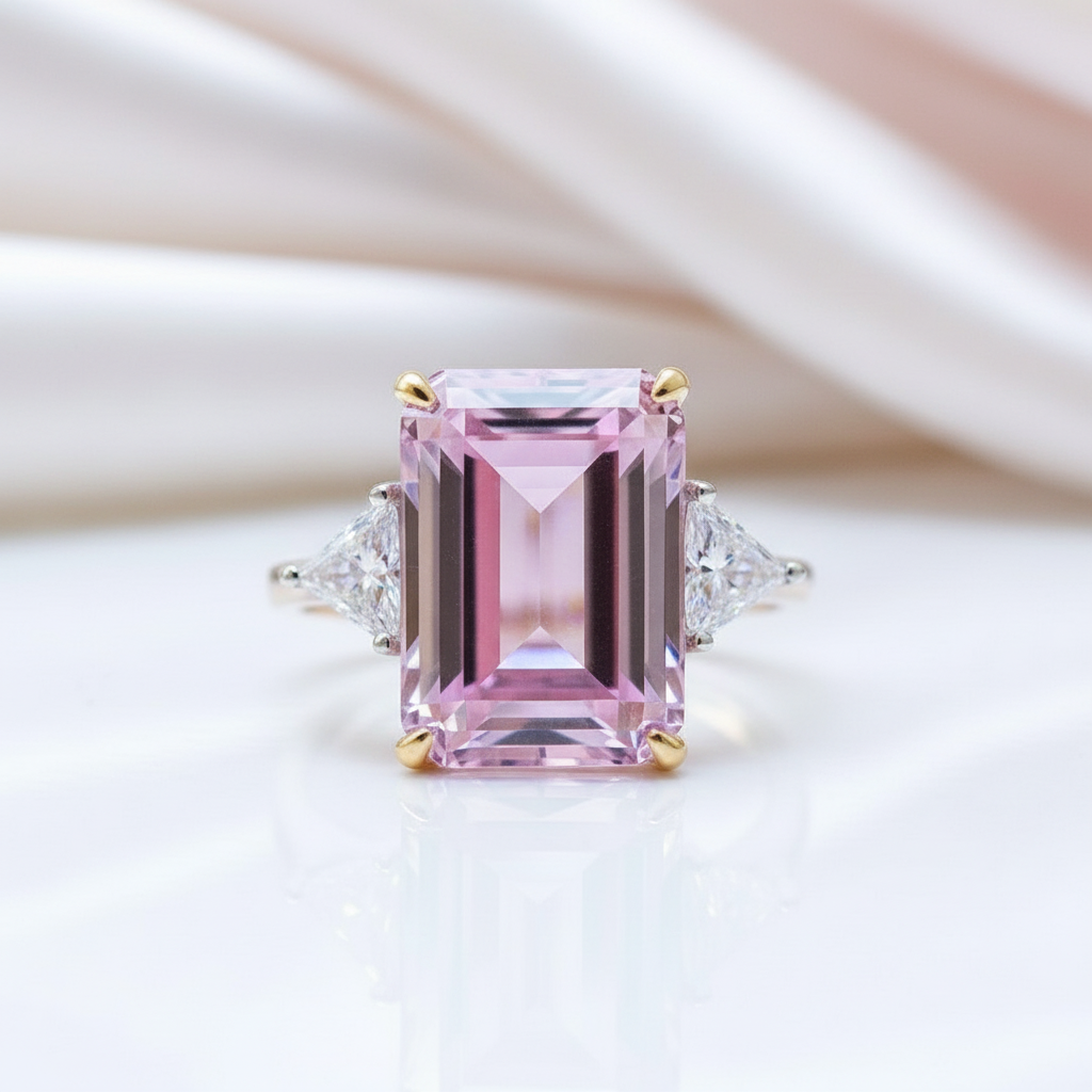 4.0ct Emerald Cut Simulated Diamond Three-Stone Engagement Ring-Black Diamonds New York