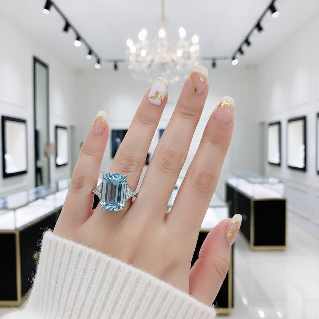 4.0ct Emerald Cut Simulated Diamond Three-Stone Engagement Ring-Black Diamonds New York